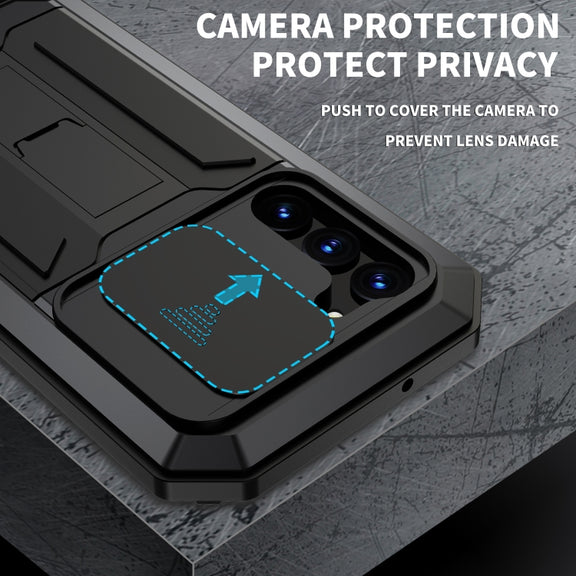 For Samsung Galaxy S23 5G R-JUST Sliding Camera Design Life Water-resistant Dustproof Shockproof Phone Case(Black)