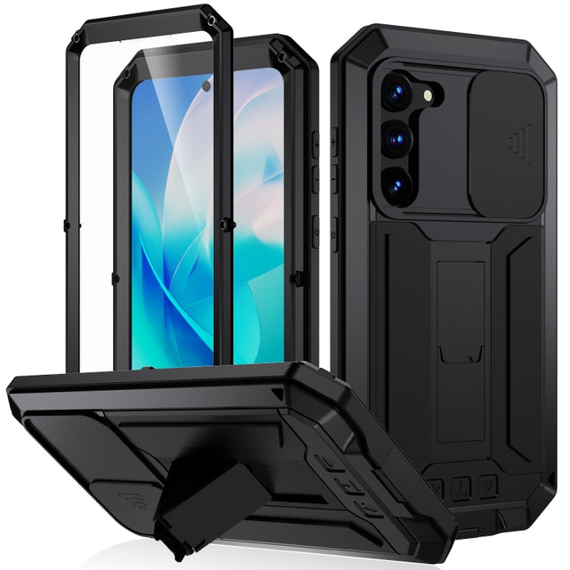 For Samsung Galaxy S23 5G R-JUST Sliding Camera Design Life Water-resistant Dustproof Shockproof Phone Case(Black)