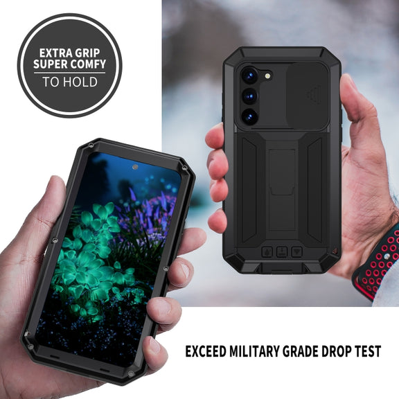 For Samsung Galaxy S23+ 5G R-JUST Sliding Camera Design Life Water-resistant Dustproof Shockproof Phone Case(Black)