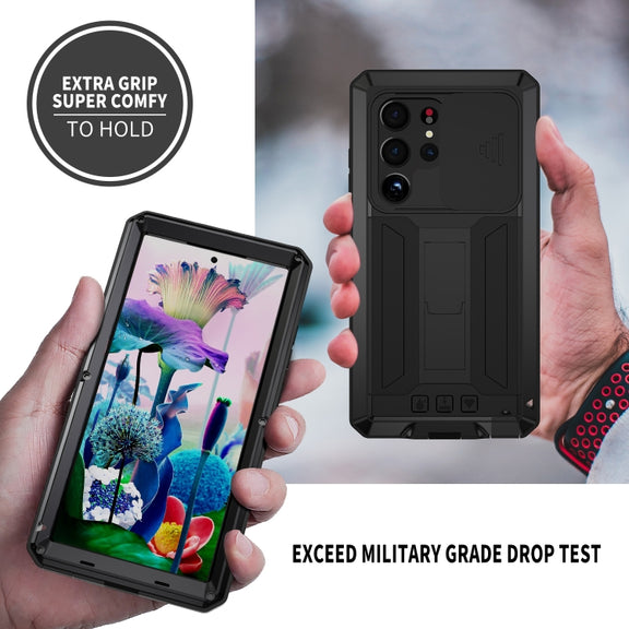 For Samsung Galaxy S23 Ultra 5G R-JUST Sliding Camera Design Life Water-resistant Dustproof Shockproof Phone Case(Black)