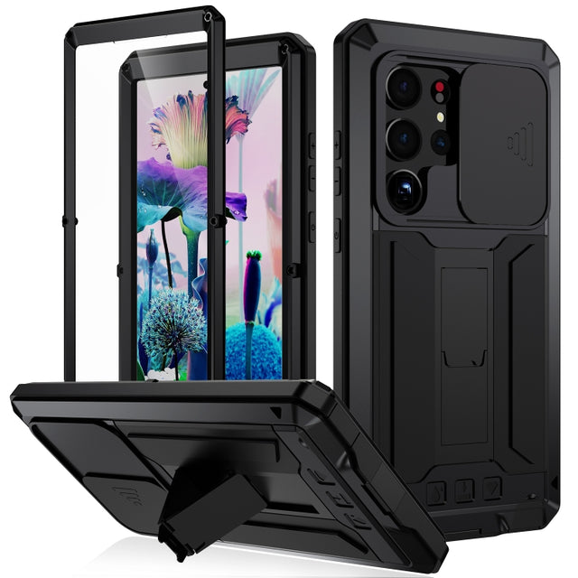 For Samsung Galaxy S23 Ultra 5G R-JUST Sliding Camera Design Life Water-resistant Dustproof Shockproof Phone Case(Black)