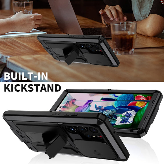 For Samsung Galaxy S23 Ultra 5G R-JUST Sliding Camera Design Life Water-resistant Dustproof Shockproof Phone Case(Black)