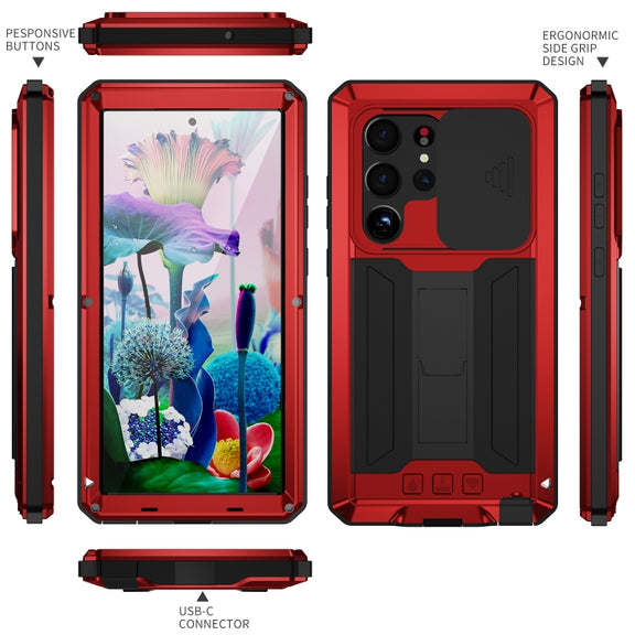 For Samsung Galaxy S23 Ultra 5G R-JUST Sliding Camera Design Life Water-resistant Dustproof Shockproof Phone Case(Red)