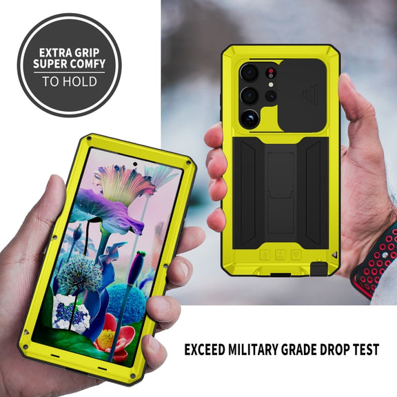 For Samsung Galaxy S23 Ultra 5G R-JUST Sliding Camera Design Life Water-resistant Dustproof Shockproof Phone Case(Yellow)