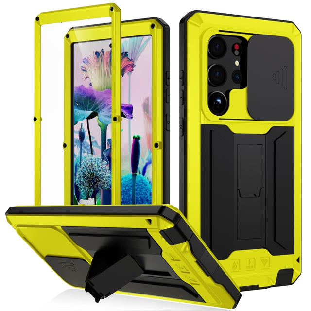 For Samsung Galaxy S23 Ultra 5G R-JUST Sliding Camera Design Life Water-resistant Dustproof Shockproof Phone Case(Yellow)