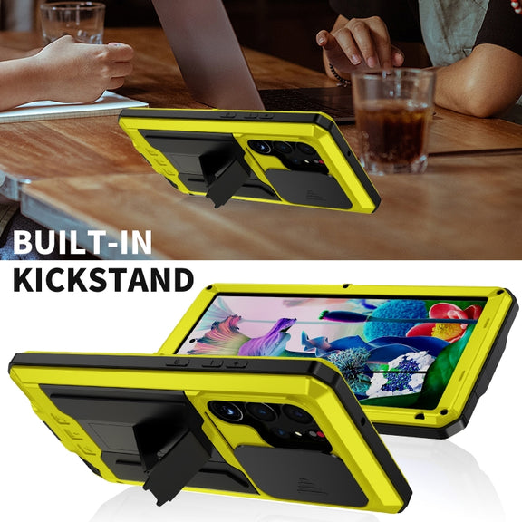 For Samsung Galaxy S23 Ultra 5G R-JUST Sliding Camera Design Life Water-resistant Dustproof Shockproof Phone Case(Yellow)