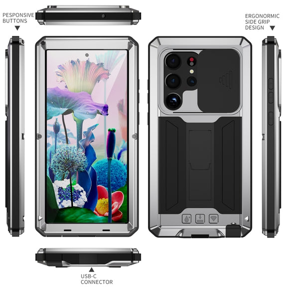For Samsung Galaxy S23 Ultra 5G R-JUST Sliding Camera Design Life Water-resistant Dustproof Shockproof Phone Case(Silver)