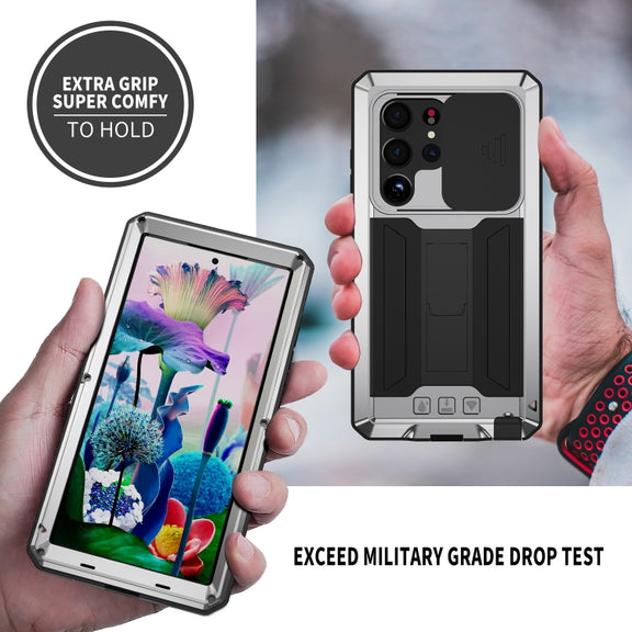 For Samsung Galaxy S23 Ultra 5G R-JUST Sliding Camera Design Life Water-resistant Dustproof Shockproof Phone Case(Silver)