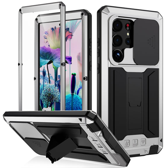 For Samsung Galaxy S23 Ultra 5G R-JUST Sliding Camera Design Life Water-resistant Dustproof Shockproof Phone Case(Silver)