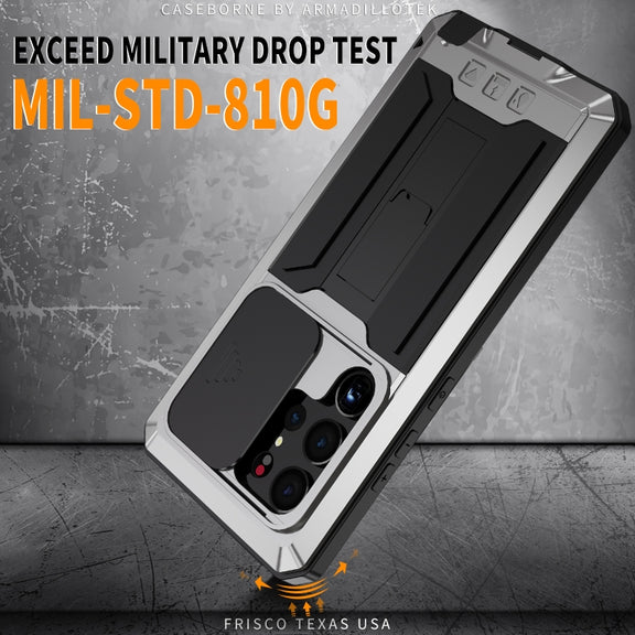 For Samsung Galaxy S23 Ultra 5G R-JUST Sliding Camera Design Life Water-resistant Dustproof Shockproof Phone Case(Silver)