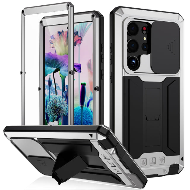 For Samsung Galaxy S23 Ultra 5G R-JUST Sliding Camera Design Life Water-resistant Dustproof Shockproof Phone Case(Silver)