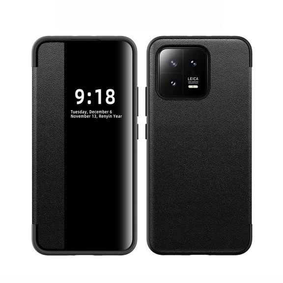 For Xiaomi 13 Magnetic Side Window View Shockproof Horizontal Flip Leather Case(Black)