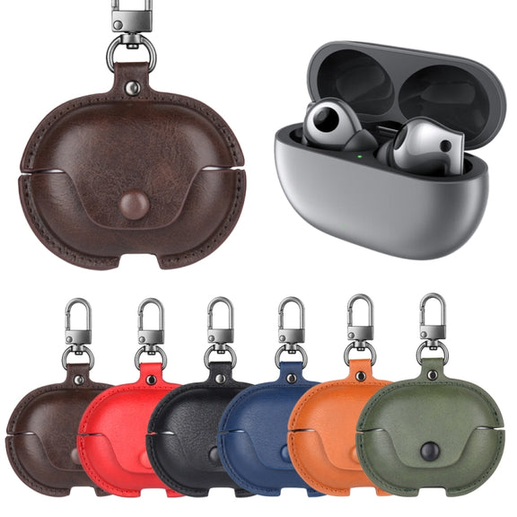 For Huawei FreeBuds Pro 2 Business Leather Earphone Protective Case with Hook(Green)