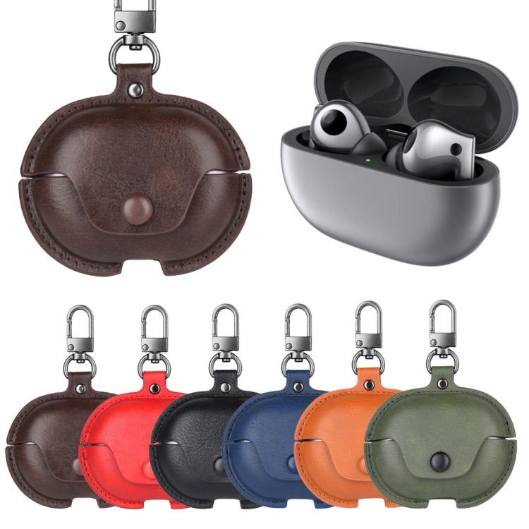 For Huawei FreeBuds Pro 2 Business Leather Earphone Protective Case with Hook(Black) - Huawei Earphone Case by PMC TechLife | Online Shopping South Africa | PMC TechLife