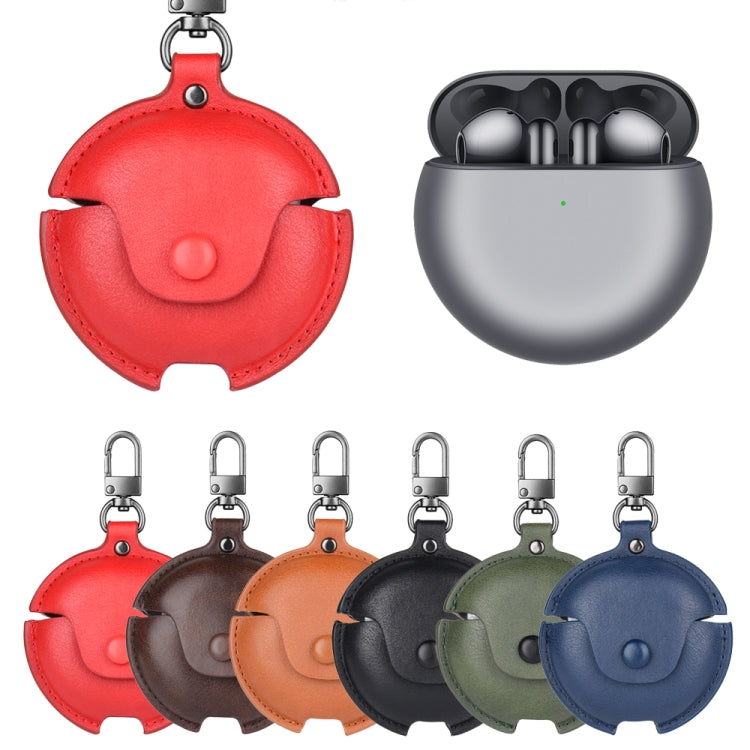 For Huawei FreeBuds 4 / 4E Business Leather Earphone Protective Case with Hook(Red) - free shipping - PMC TechLife - Order now!