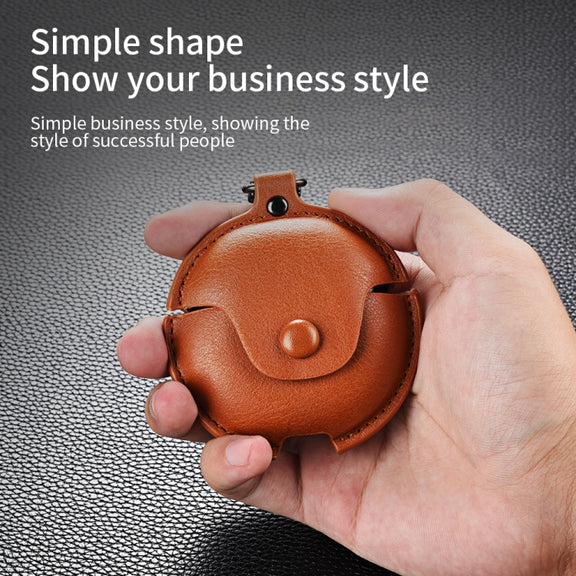 For Huawei FreeBuds 4 / 4E Business Leather Earphone Protective Case with Hook(Dark Brown)
