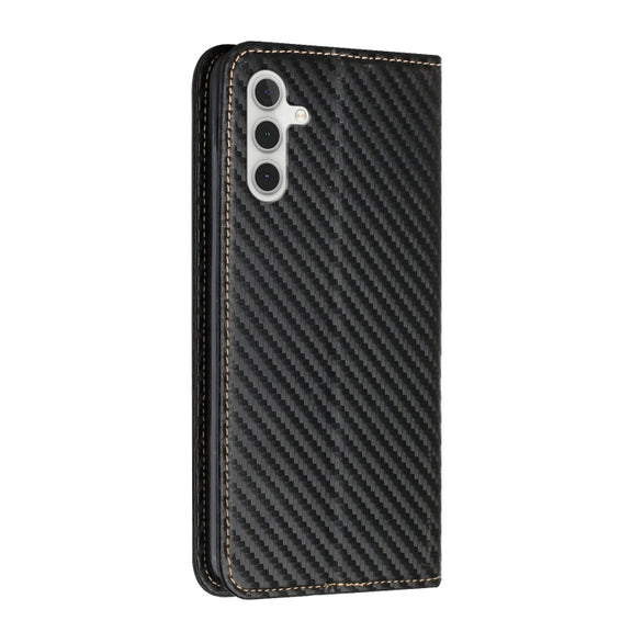 For Samsung Galaxy A34 Carbon Fiber Texture Flip Holder Leather Phone Case(Black)