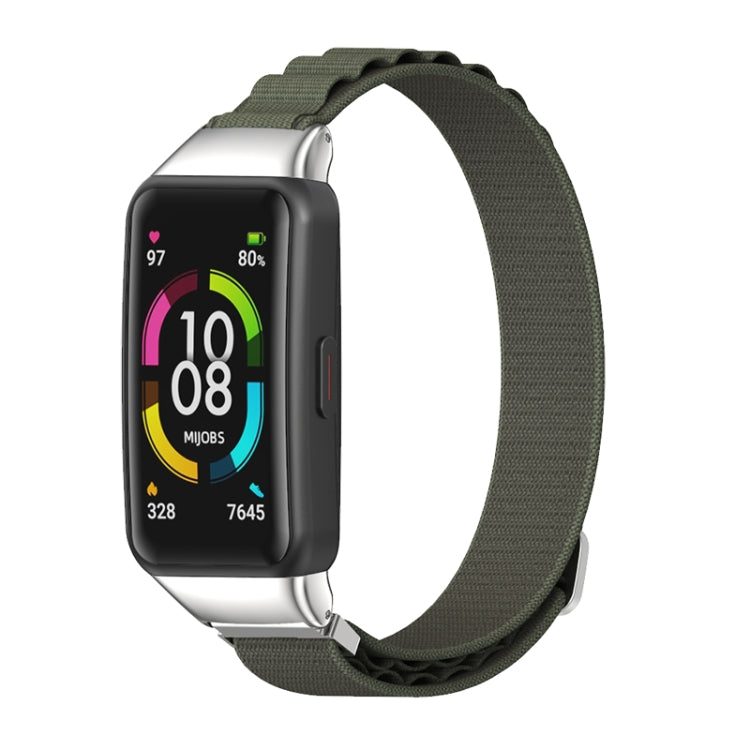 For Huawei Band 6 / Honor Band 6 / 7 MIJOBS Nylon Breathable Watch Band(Army Green Silver)