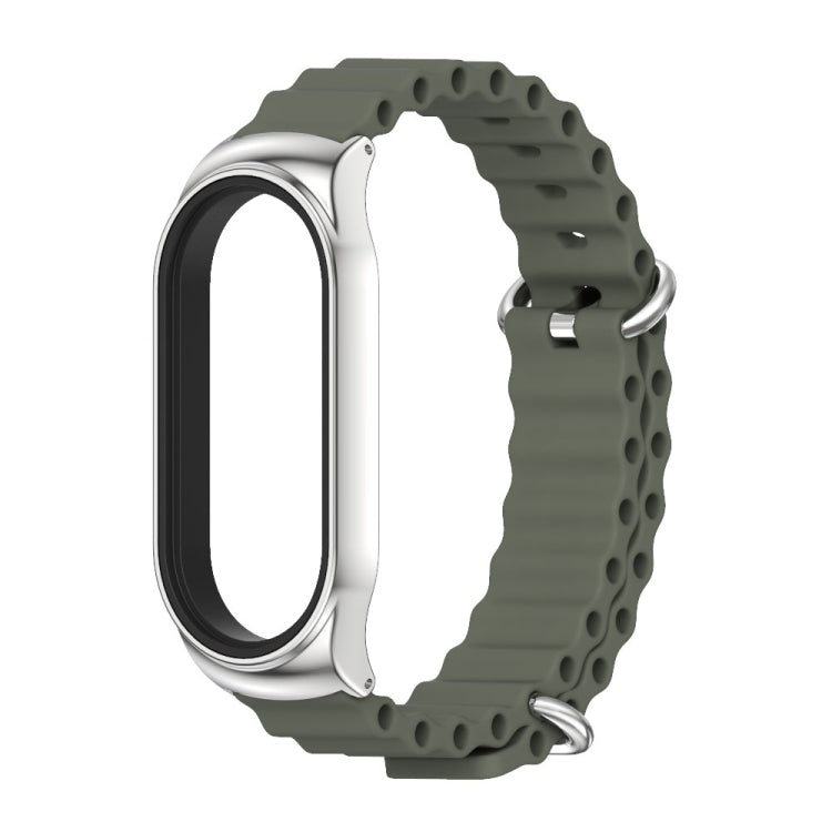 For Xiaomi Mi Band 6 / 5 / 4 / 3 MIJOBS CS Marine Silicone Breathable Watch Band(Khaki Green Silver) - Watch Bands by MIJOBS