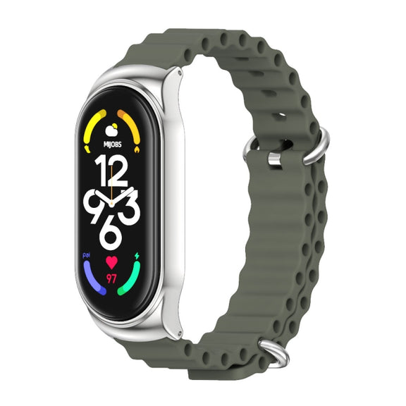 For Xiaomi Mi Band 6 / 5 / 4 / 3 MIJOBS CS Marine Silicone Breathable Watch Band(Khaki Green Silver) - Watch Bands by MIJOBS
