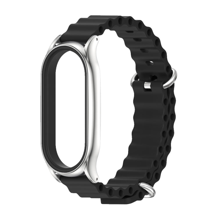 For Xiaomi Mi Band 7 / 7 NFC MIJOBS PLUS Marine Silicone Breathable Watch Band(Black Silver) - Watch Bands by MIJOBS