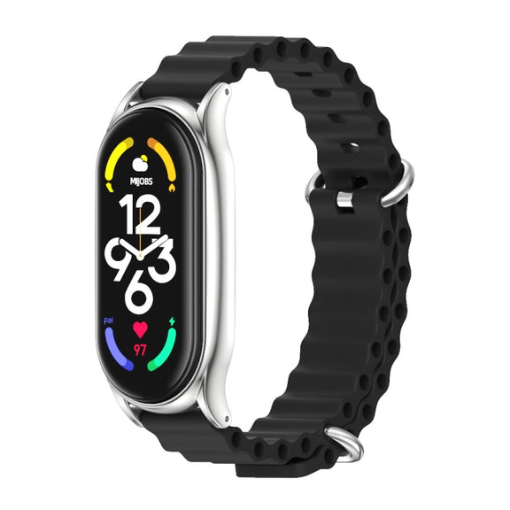 For Xiaomi Mi Band 7 / 7 NFC MIJOBS PLUS Marine Silicone Breathable Watch Band(Black Silver) - Watch Bands by MIJOBS