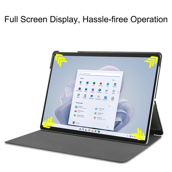 For Microsoft Surface Pro 9 Custer Pure Color Holder Leather Tablet Case(Black)