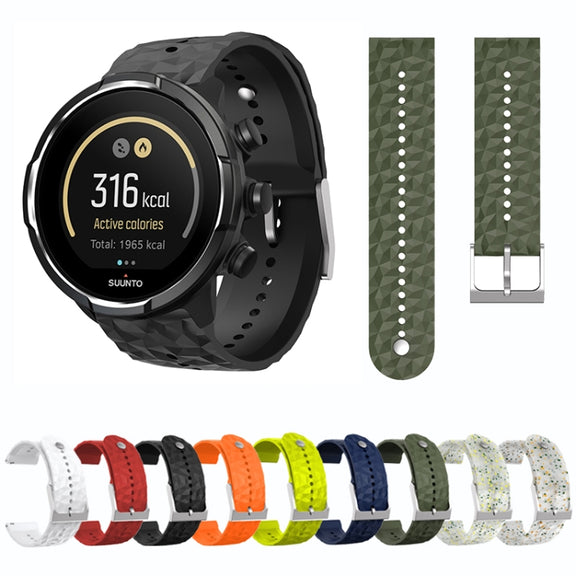 For Suunto 9 Rhombus Texture Silicone Watch Band(Army Green)