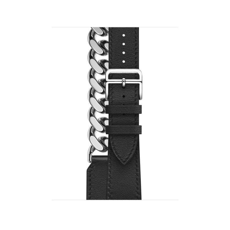 Double Loop Genuine Leather Stainless Steel Watch Band For Apple Watch Series 9&8&7 41mm / SE 3&SE 2&6&SE&5&4 40mm / 3&2&1 38mm(Black) - free shipping - PMC TechLife - Order now!