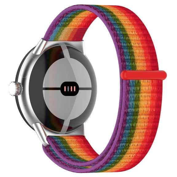 For Google Pixel Watch Metal Head Nylon Loop Watch Band(Grey White)