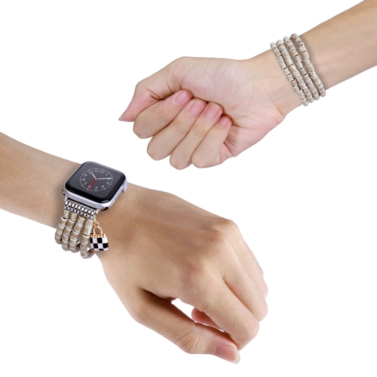 Multi-row Beads Watch Band For Apple Watch Ultra 49mm&Watch Ultra 2 49mm / Series 9&8&7 45mm / SE 3&SE 2&6&SE&5&4 44mm / 3&2&1 42mm(Vintage Barrel Beads)