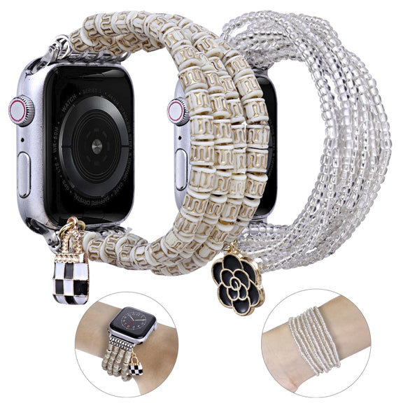 Multi-row Beads Watch Band For Apple Watch Ultra 49mm&Watch Ultra 2 49mm / Series 9&8&7 45mm / SE 3&SE 2&6&SE&5&4 44mm / 3&2&1 42mm(Vintage Barrel Beads)