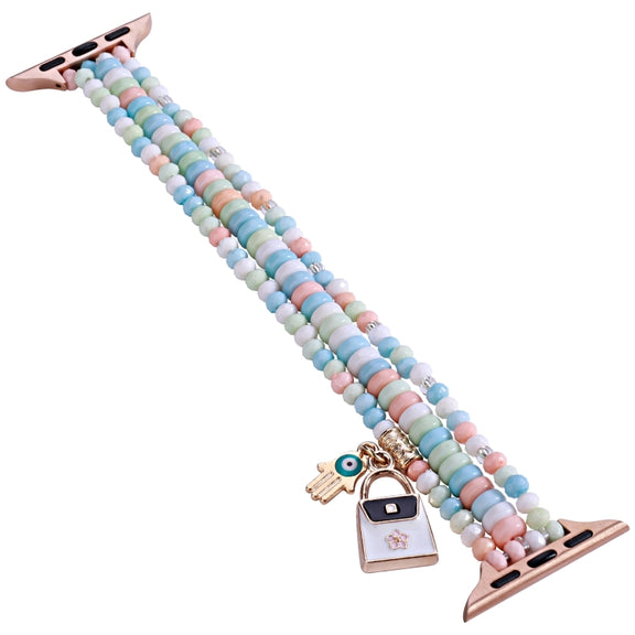 3-row Beads Watch Band For Apple Watch Ultra 49mm&Watch Ultra 2 49mm / Series 9&8&7 45mm / SE 3&SE 2&6&SE&5&4 44mm / 3&2&1 42mm(Pink)