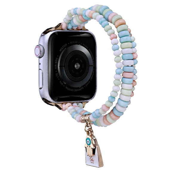 3-row Beads Watch Band For Apple Watch Ultra 49mm&Watch Ultra 2 49mm / Series 9&8&7 45mm / SE 3&SE 2&6&SE&5&4 44mm / 3&2&1 42mm(Pink)