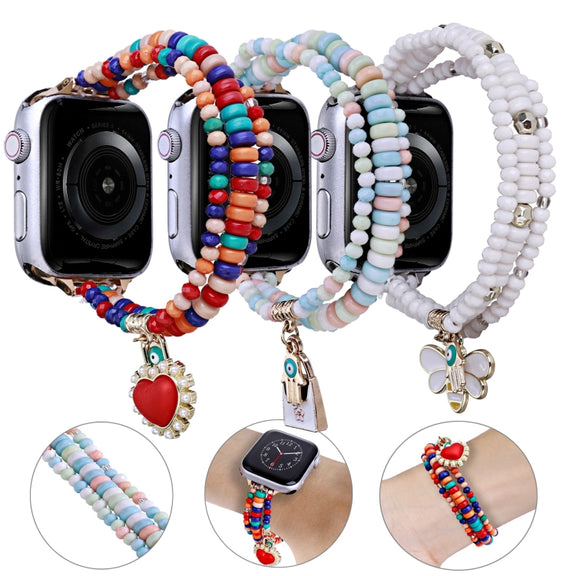 3-row Beads Watch Band For Apple Watch Ultra 49mm&Watch Ultra 2 49mm / Series 9&8&7 45mm / SE 3&SE 2&6&SE&5&4 44mm / 3&2&1 42mm(Pink)