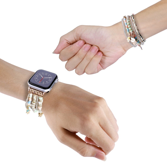 Forest Style Beads Watch Band For Apple Watch Ultra 49mm&Watch Ultra 2 49mm / Series 9&8&7 45mm / SE 3&SE 2&6&SE&5&4 44mm / 3&2&1 42mm(Pink)