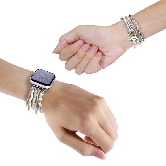 Forest Style Beads Watch Band For Apple Watch Series 9&8&7 41mm / SE 3&SE 2&6&SE&5&4 40mm / 3&2&1 38mm(White)