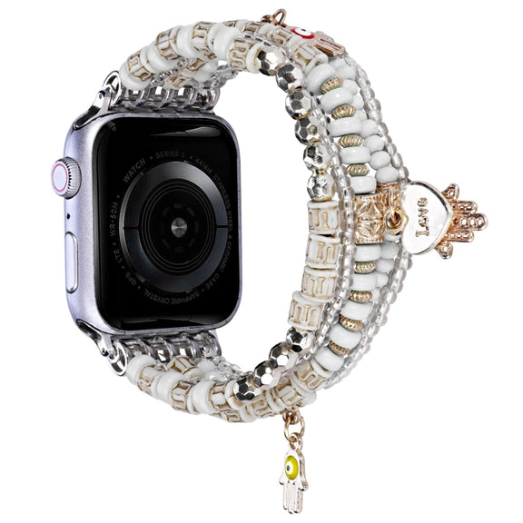Forest Style Beads Watch Band For Apple Watch Series 9&8&7 41mm / SE 3&SE 2&6&SE&5&4 40mm / 3&2&1 38mm(White)