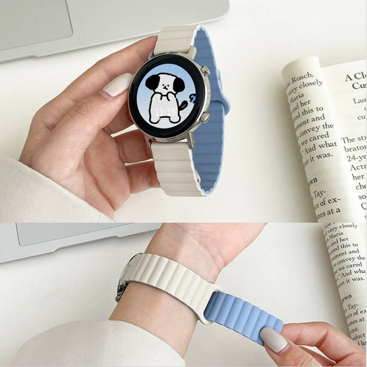 For Google Pixel Watch Reverse Buckle Magnetic Silicone Watch Band(White Blue)