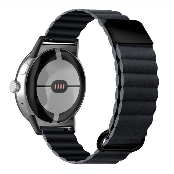 For Google Pixel Watch Reverse Buckle Magnetic Genuine Leather Watch Band(Grey)