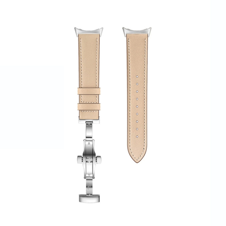 For Google Pixel Watch Butterfly Buckle Genuine Leather Watch Band(Silver Apricot) - free shipping - PMC TechLife - Order now!