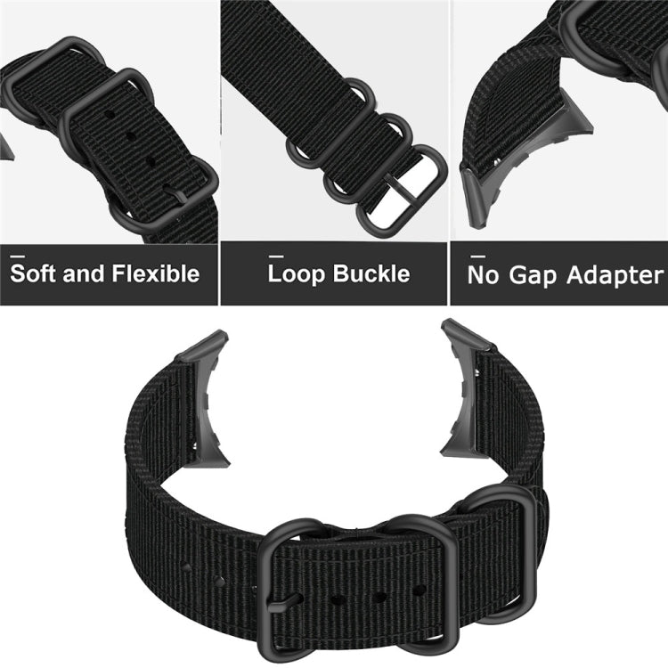 For Google Pixel Watch Three-ring Black Buckle Nylon Watch Band(Black Orange)