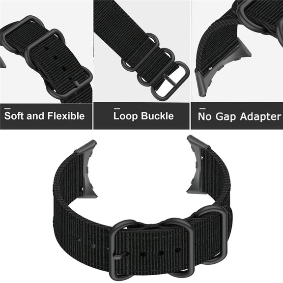 For Google Pixel Watch Three-ring Black Buckle Nylon Watch Band(Rainbow)