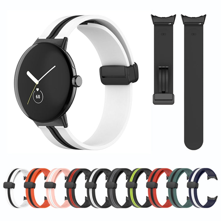 For Google Pixel Watch Two-color Folding Buckle Silicone Watch Band(Black White)