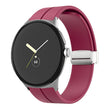 For Google Pixel Watch Solid-color Folding Buckle Silicone Watch Band(Silver Wine Red)