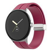 For Google Pixel Watch Solid-color Folding Buckle Silicone Watch Band(Silver Wine Red)