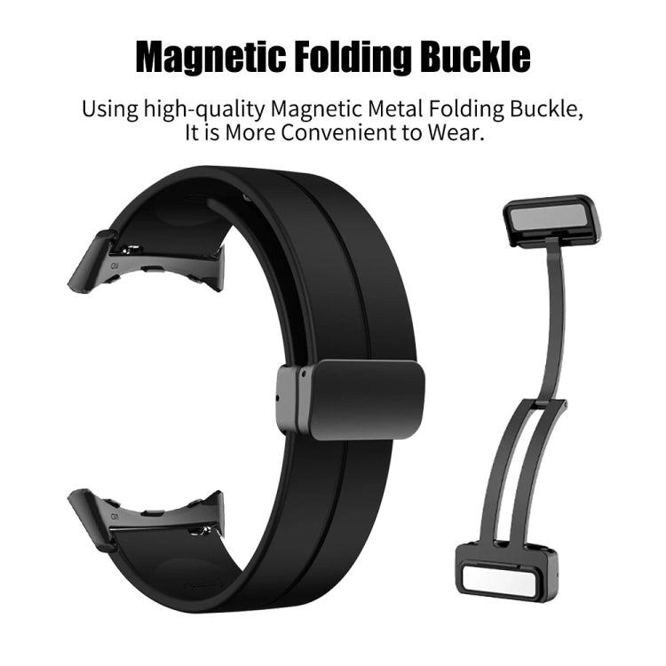 For Google Pixel Watch Solid-color Folding Buckle Silicone Watch Band(Black Blue)