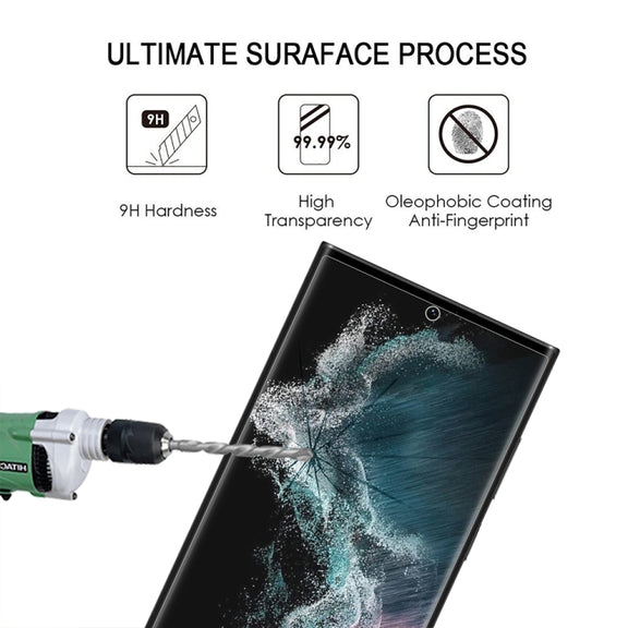 For Samsung Galaxy S22 Ultra 5G 2pcs 3D Curved Edge Full Screen Tempered Glass Film with 2pcs Lens Protector