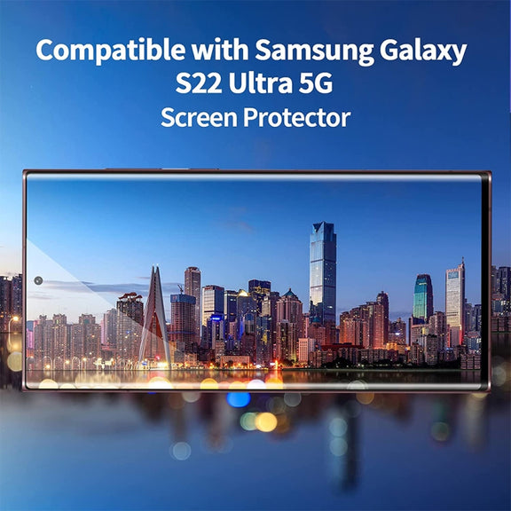 For Samsung Galaxy S22 Ultra 5G 2pcs 3D Curved Edge Full Screen Tempered Glass Film with 2pcs Lens Protector