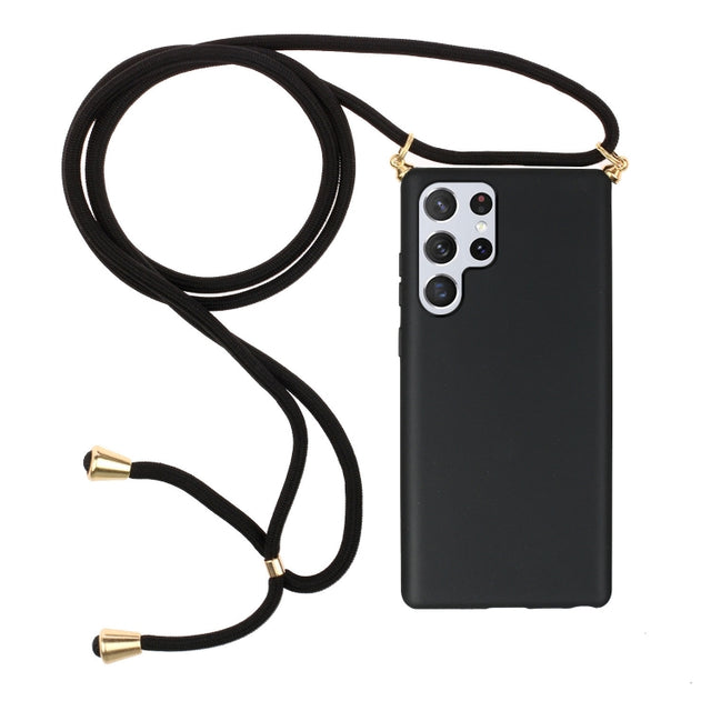 For Samsung Galaxy S23 Ultra 5G Wheat Straw Material + TPU Protective Case with Lanyard(Black)